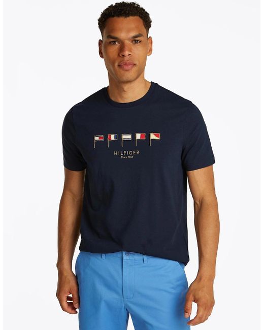 Tommy Hilfiger Blue Multi Flags T Shirt for men