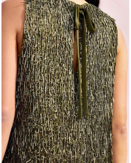 Ro&zo Green Nina- Sequinned Bead-Embellished Shift Dress