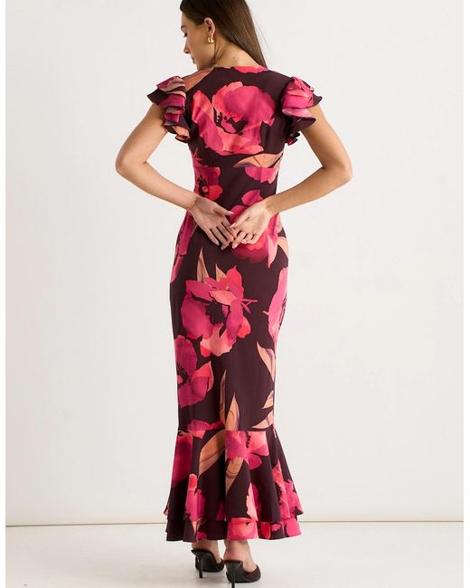 Gini London Multicolor Ruffle Sleeve Floral Maxi Dress