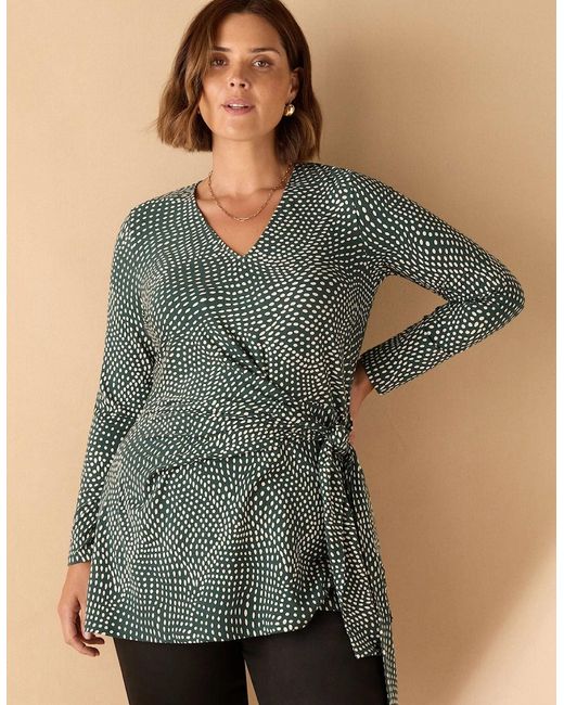 Live Unlimited London Green Spot Print V Neck Side Tie Tunic