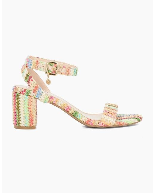 Dune Metallic Lo Memee High Heel Block Sandals