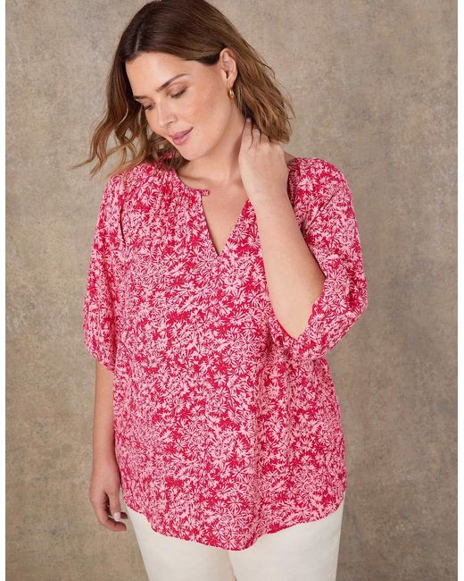 Live Unlimited London Pink Floral Print Puff Sleeve Blouse