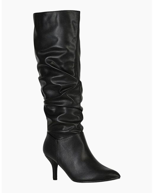 XY London Black Ladies Sian Ruched Mid Stiletto Knee-High Boots