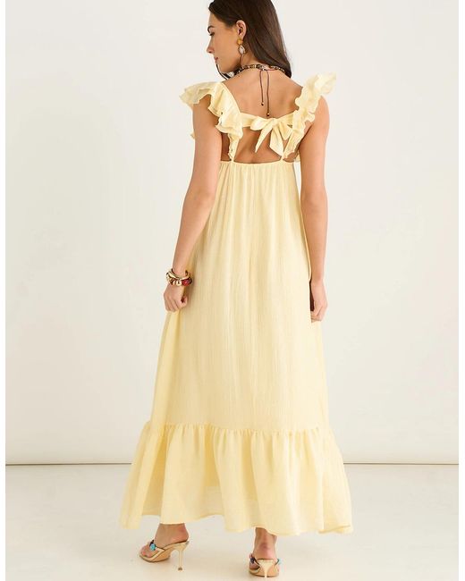 Gini London Natural Lemon Ruffle Short Sleeve Viscose Maxi Dress