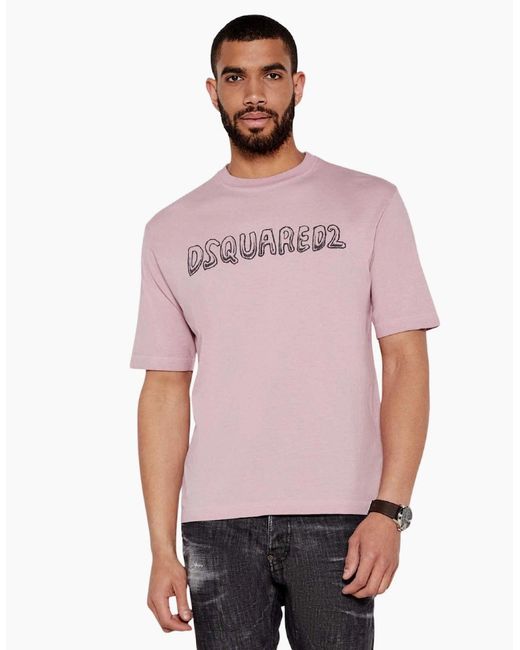 DSquared² Pink Best Fade Loose Fit Cartoon Logo T-Shirt Dusty Antic Rose for men