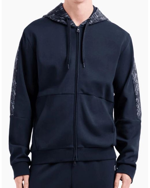 EA7 Blue Monogram Logo Hooded Tracksuit for men