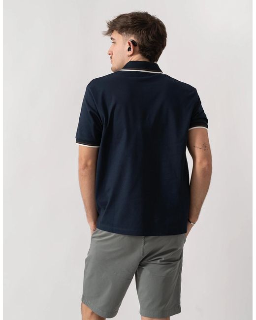 Aquascutum Blue Stretch Piquet Tipped Badge Polo Shirt for men