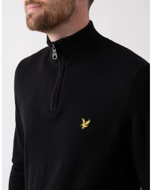 Lyle & Scott Black Lyle & Scott Cotton Merino Quarter Zip Jumper for men