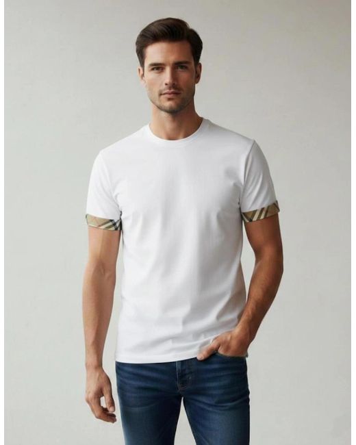 Burberry White Ellison Check Sleeve T Shirt for men