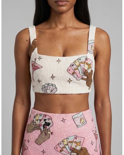 Oceanus Pink Vegas Beaded Mini Party Beach Co-Ord Top
