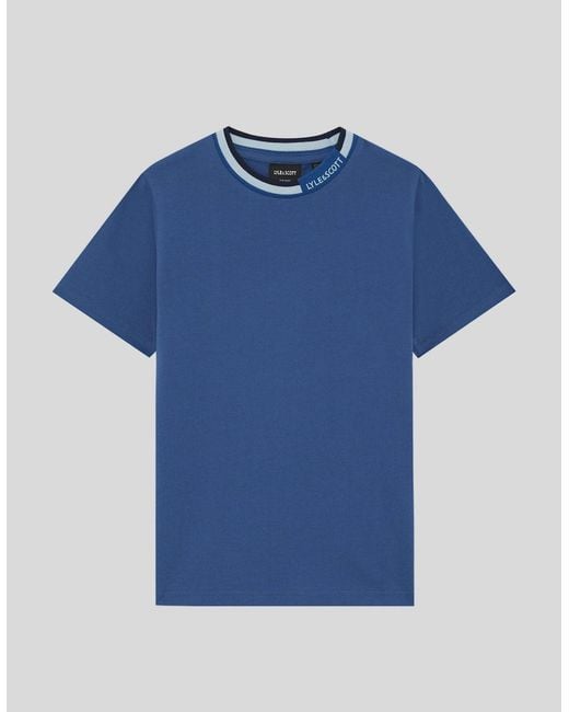 Lyle & Scott Blue Tipped Collar Logo T-Shirt for men