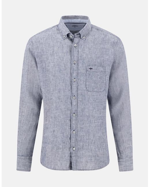 Fynch-Hatton Blue Needle Stripe Linen Button Down Shirt for men
