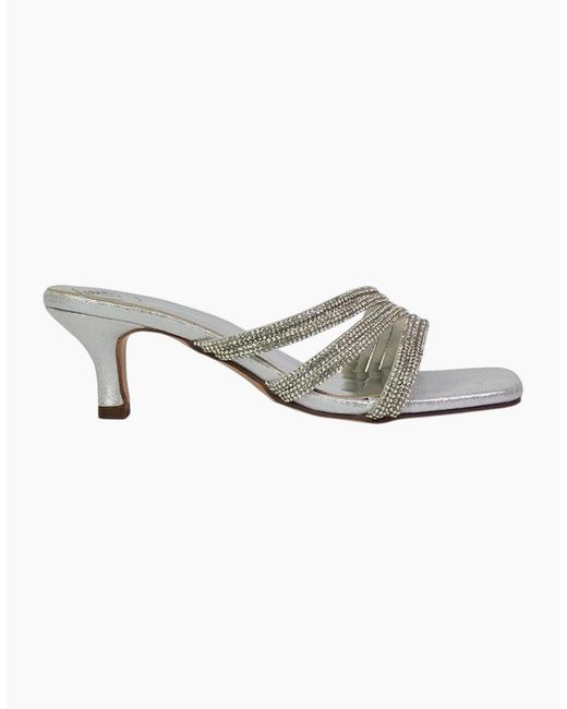 XY London Gray Ladies Sparkle Diamante Square Toe Mule Sandals