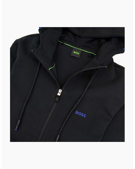 Boss Blue Saggy 1 Embroidered Logo Zip Up Sweatshirt 001 for men