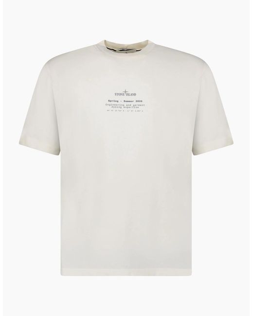 Stone Island White Organic Cotton Stone Print T-Shirt Ivory for men