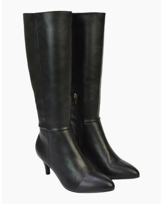 XY London Black Ladies Coby Pointed Mid Stiletto Knee-High Boots