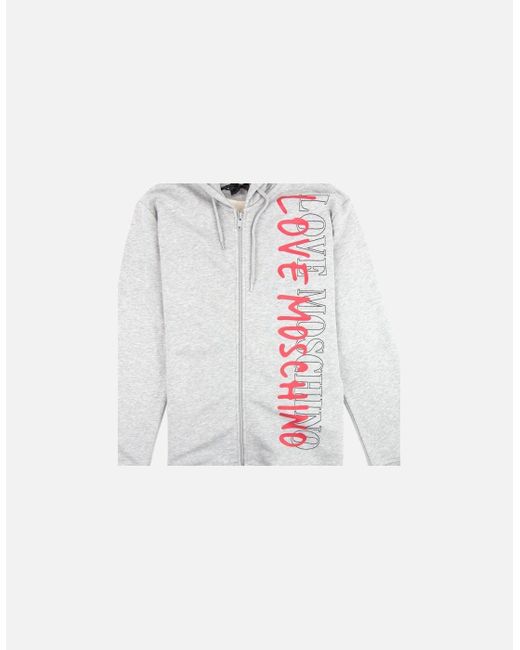 Love Moschino White Overlap Script Logo Zip Up Hoodie for men