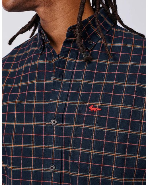 aubi Blue Merton Brushed Oxford Button Down Shirt for men