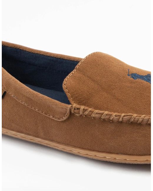 Polo Ralph Lauren Brown Brenan Slippers Tan Washed Twill for men