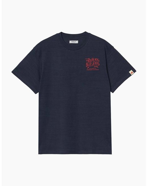 Replay Blue Royal Eagle Back Print T-Shirt for men