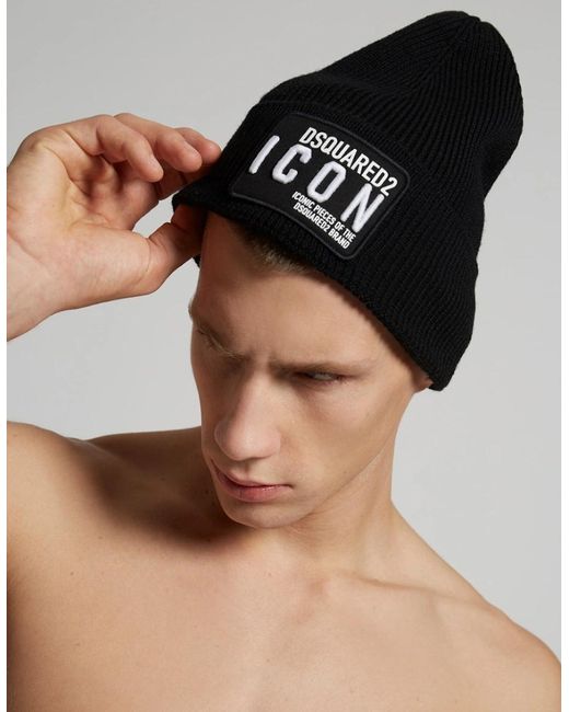 DSquared² Black Icon Beanie for men