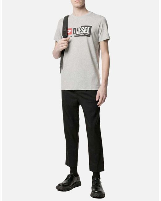 DIESEL Gray T Diego Crew Neck T Shirts Cuty Dual Logo Printed Casual Cotton Tee for men
