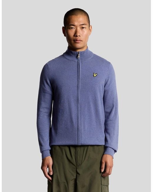 Lyle & Scott Blue Lambswool Blend Zip Cardigan for men