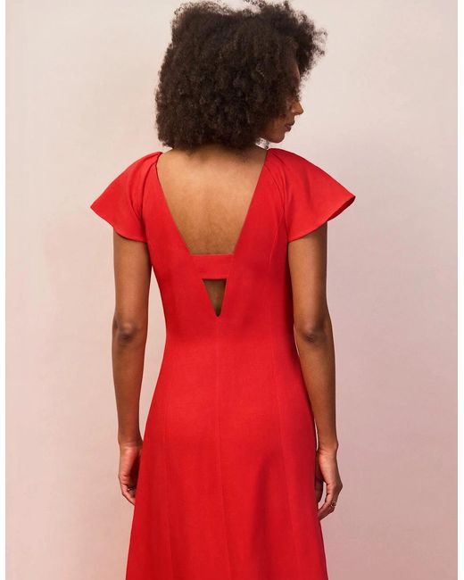 Ro&zo Red Flutter Sleeve Dress With Linen