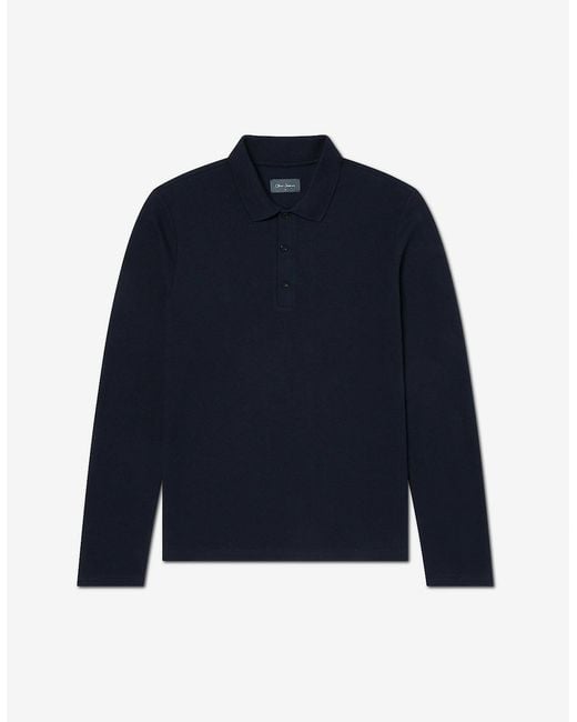 Oliver Sweeney Blue Long Sleeve Cotton Pique Polo Shirt for men