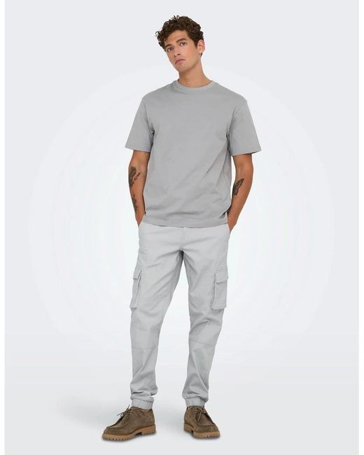 ONLY Gray Solid Patterned Straight Cargo Pants for men