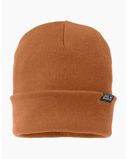 Jack Wolfskin Brown Ribbed Fine Knit Cuffed Beanie Hat for men