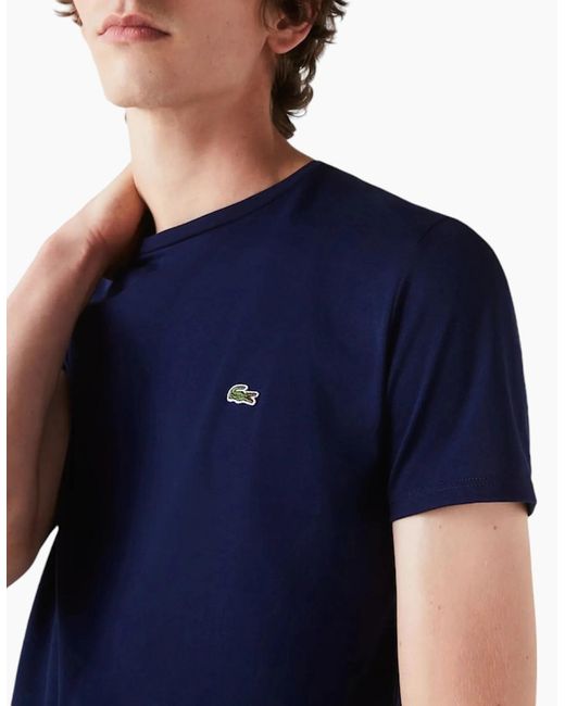 Lacoste Blue Th6709 T Shirts Short Sleeve Crew Neck Soft Pima Cotton Summer Tee for men
