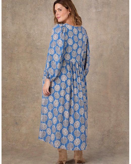 Live Unlimited London Blue Petite Floral Print Tie Neck Midaxi Dress