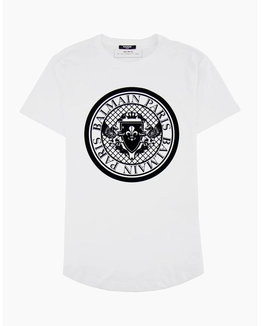 Balmain White Cotton T-Shirt With Velvet Medallion for men