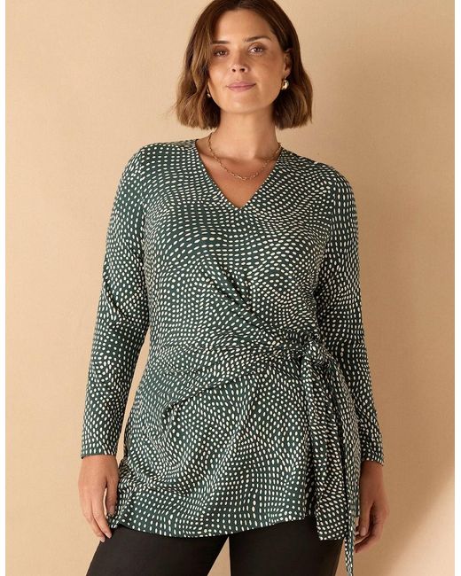 Live Unlimited London Green Spot Print V Neck Side Tie Tunic