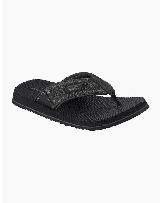 Skechers Black Quill Textile Flip Flops for men