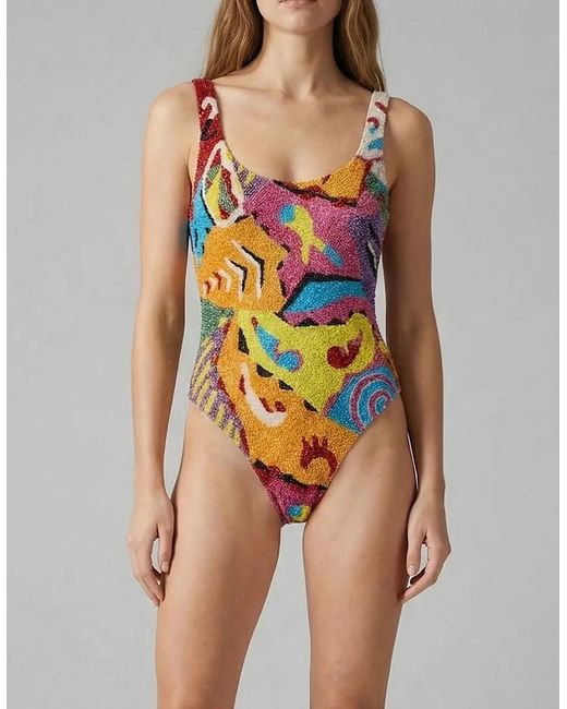 Oceanus Orange Boston Beaded Swimsuit Multi Colour