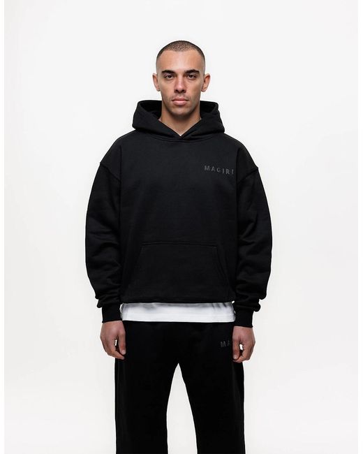 Magrit Black Core Puff Printed Hoodie for men