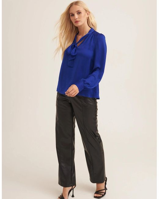 Gini London Blue Royal Tie Neck Long Sleeve Top
