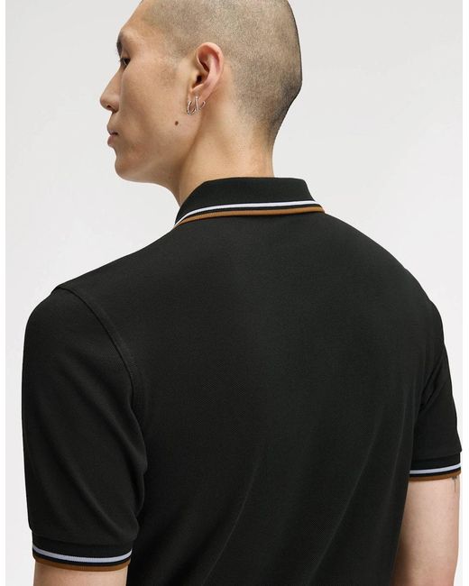 Fred Perry Black Twin Tipped Signature Polo Shirt for men