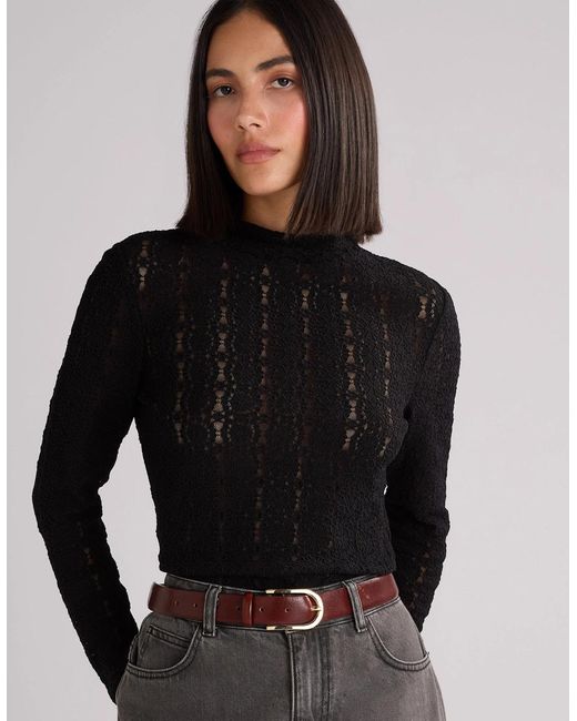 Ro&zo Green Lace High Neck Top