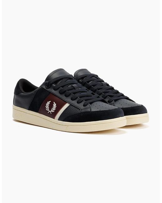 Fred Perry Black B725 Leather Suede /Ecru/Oxblood Trainers for men