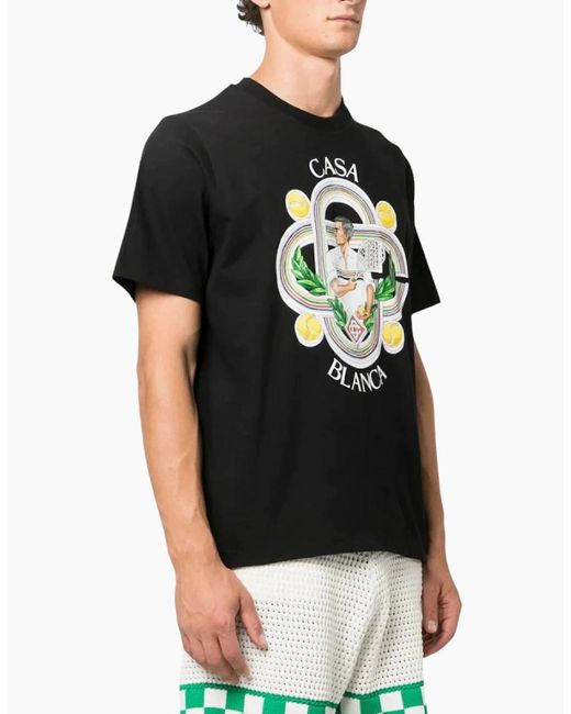 Casablanca Black T Shirt Le Joueur Printed T-Shirt Short Sleeve Crew Neck Summer Tee for men