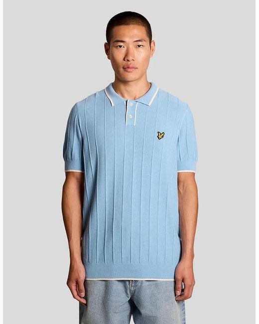 Lyle & Scott Blue Lyle & Scott Tipped Pique Knitted Polo Shirt for men