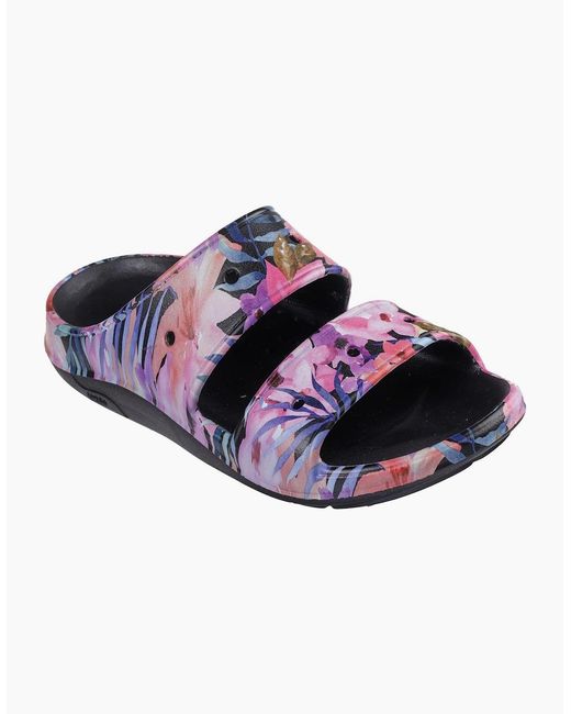Skechers Blue Archfitwave Floral Open Toe Slide Sandals