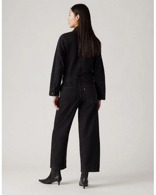 Levi's Black Levi's Iconic Collared Neck Long Sleeve Solid Patterned Jumpsuit