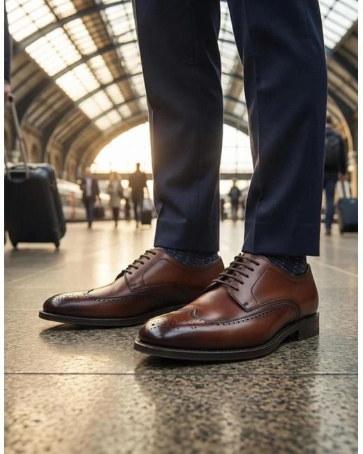 Loake Brown Bale Derby Punched Brogue Scotch Patina for men