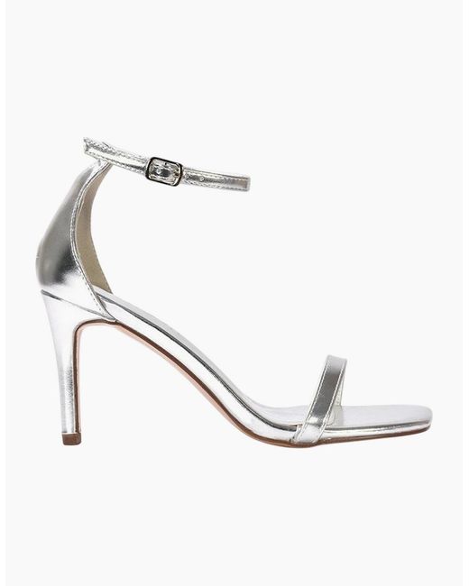 XY London White Ladies Emma Metallic Square Toe High Stiletto Heel Sandals