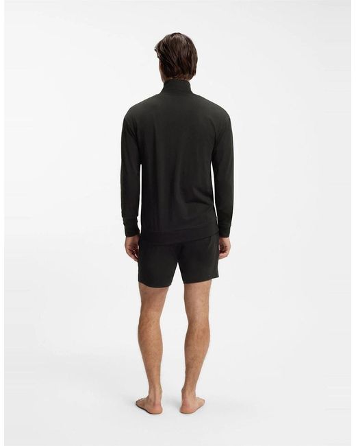 Boss Black Laze Solid Patterned Ribbed Cuff Zip Neck Sweat Jacket for men