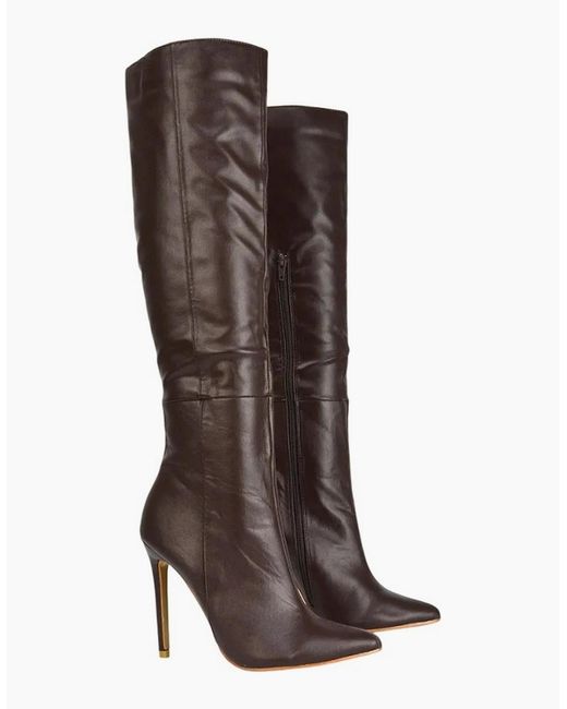 XY London Brown Ladies Nora Pointed Side Zip High Stiletto Heel Knee-High Boots